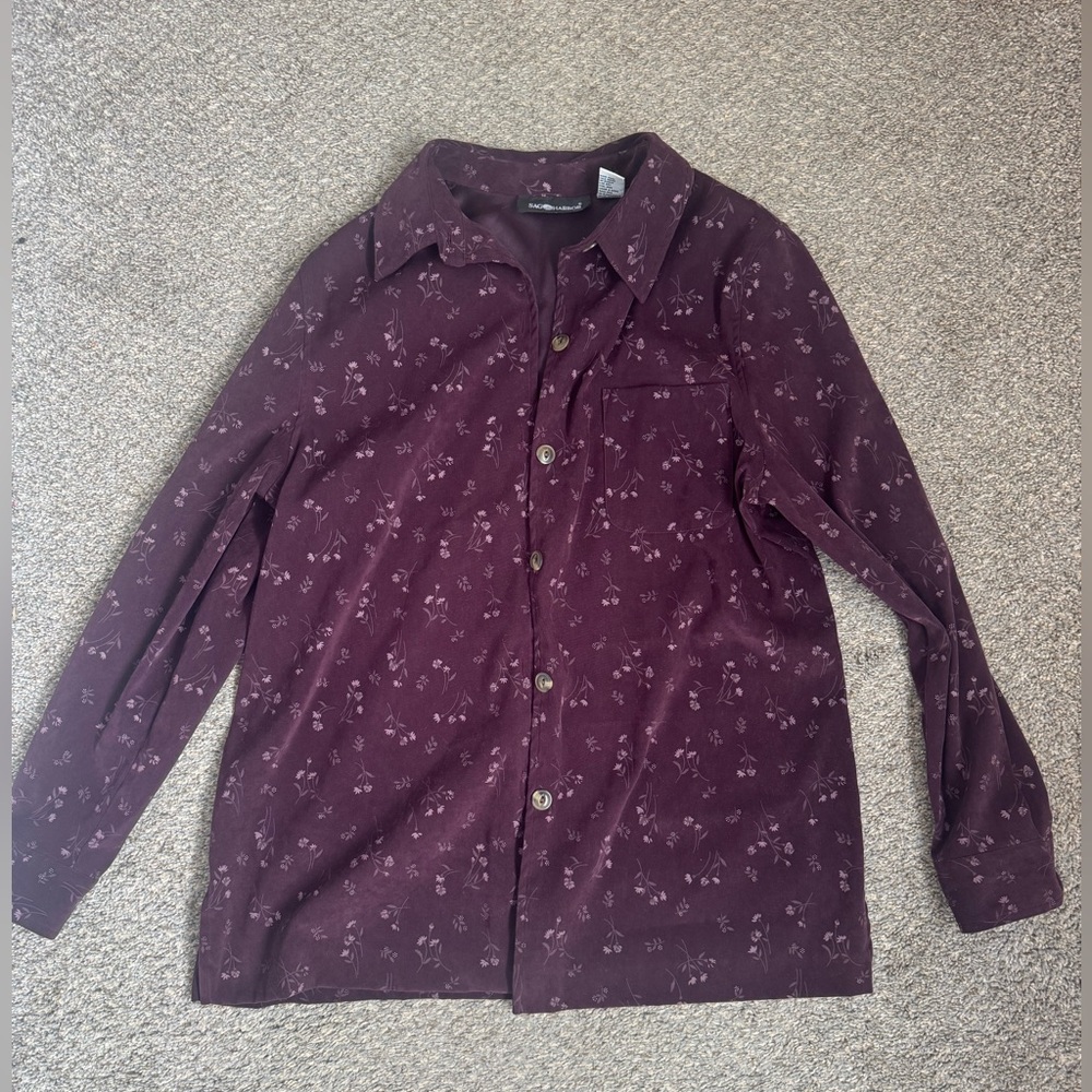 Dark Purple Floral Button Down